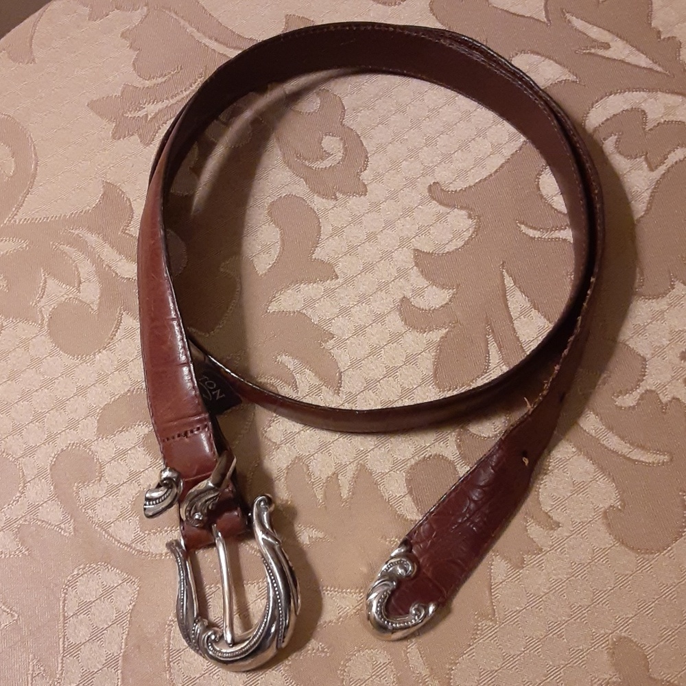 Brighton Allegro Brown Croc Embossed Leather Belt w/Swirl Silver Tone Hardware